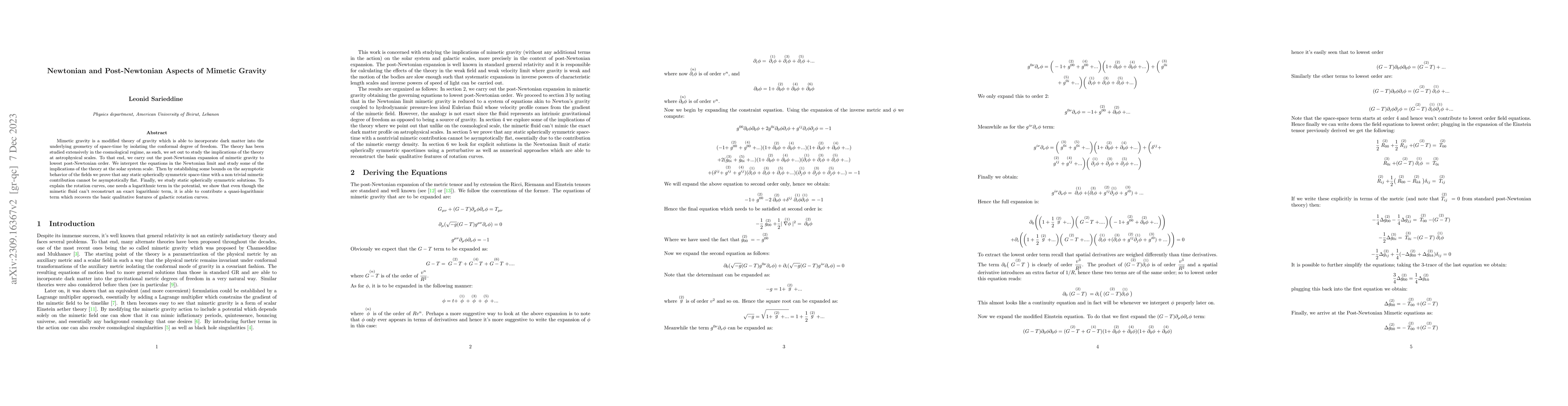 Thumbnail for Newtonian and Post-Newtonian Aspects of Mimetic Gravity