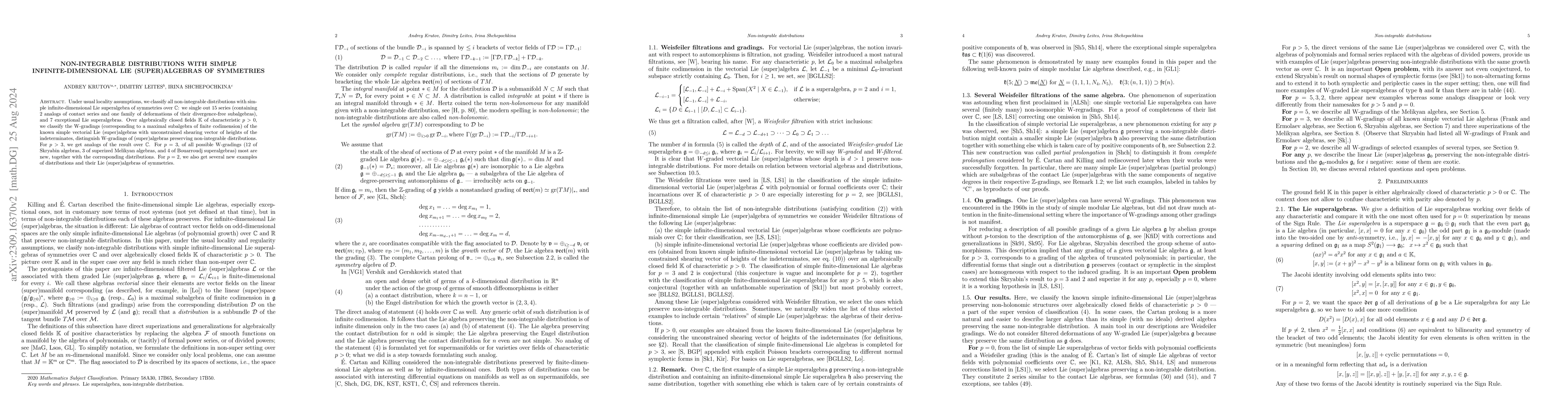 Thumbnail for Non-integrable distributions with simple infinite-dimensional Lie
  (super)algebras of symmetries