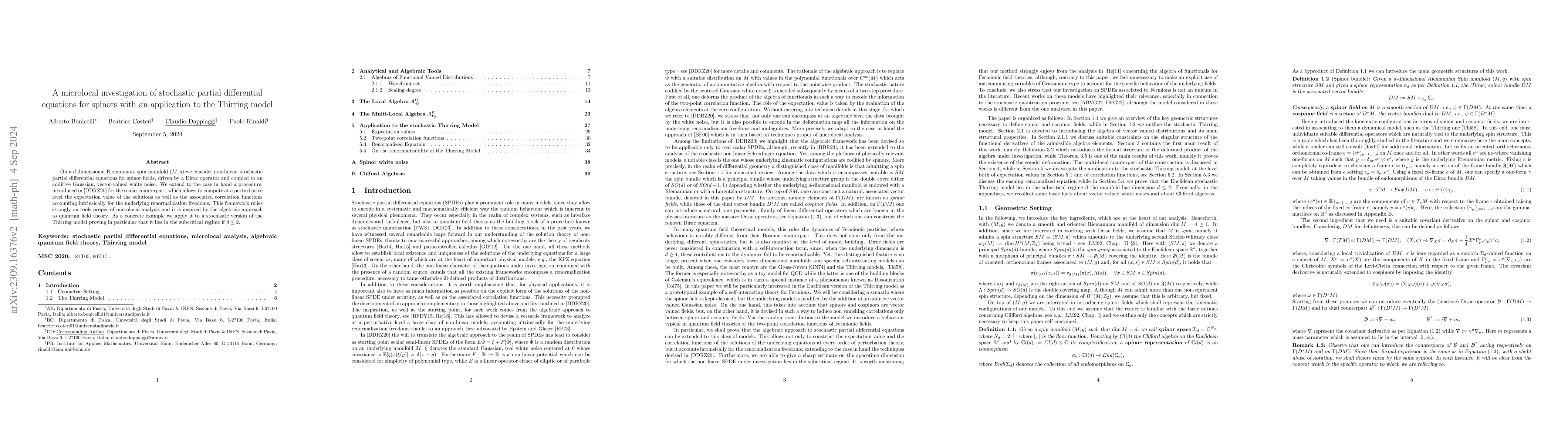 Thumbnail for A microlocal investigation of stochastic partial differential equations
  for spinors with an application to the Thirring model