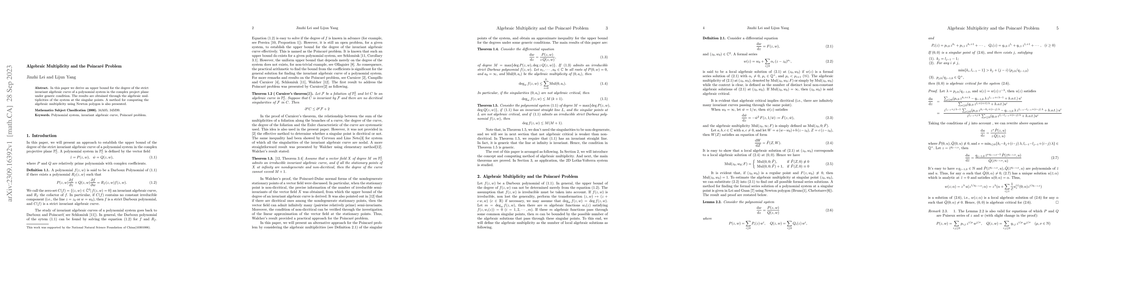 Thumbnail for Algebraic Multiplicity and the Poincar\'{e} Problem
