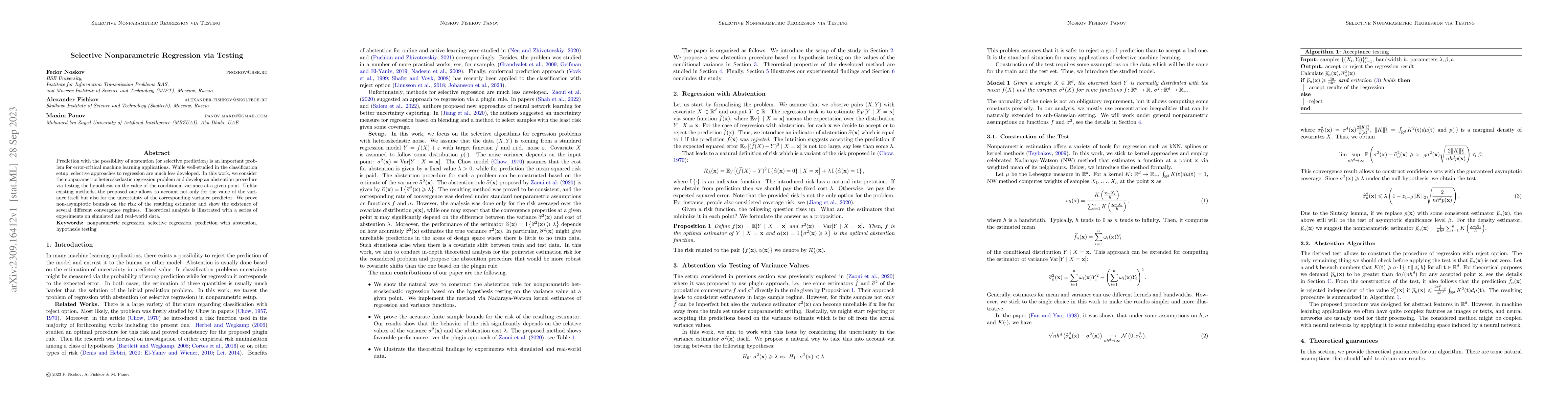 Thumbnail for Selective Nonparametric Regression via Testing
