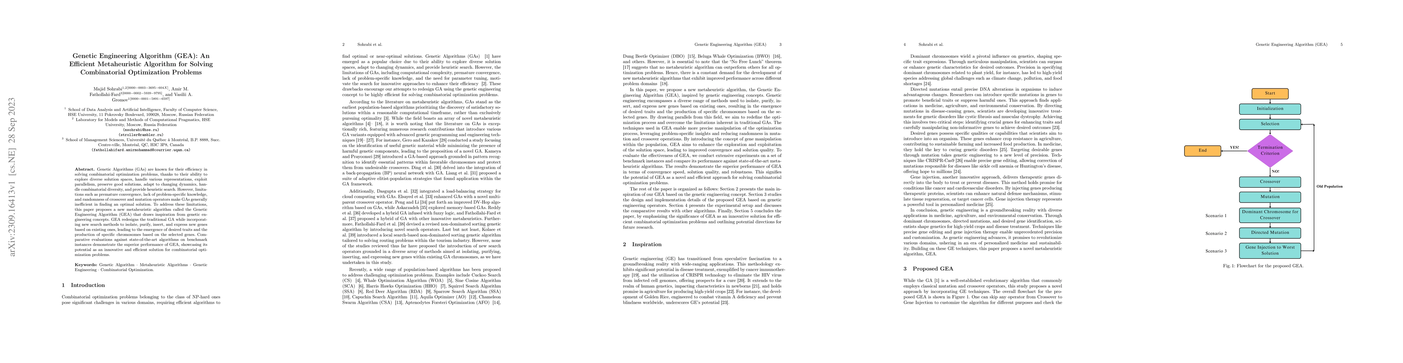 Thumbnail for Genetic Engineering Algorithm (GEA): An Efficient Metaheuristic
  Algorithm for Solving Combinatorial Optimization Problems
