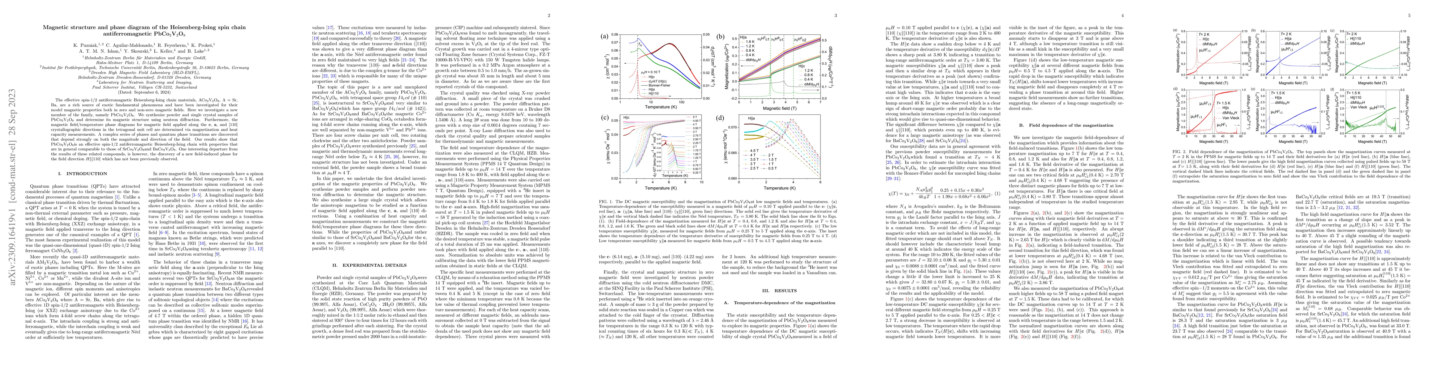 Thumbnail for Magnetic structure and phase diagram of the Heisenberg-Ising spin chain
  antiferromagnetic PbCo$_{2}$V$_{2}$O$_{8}$