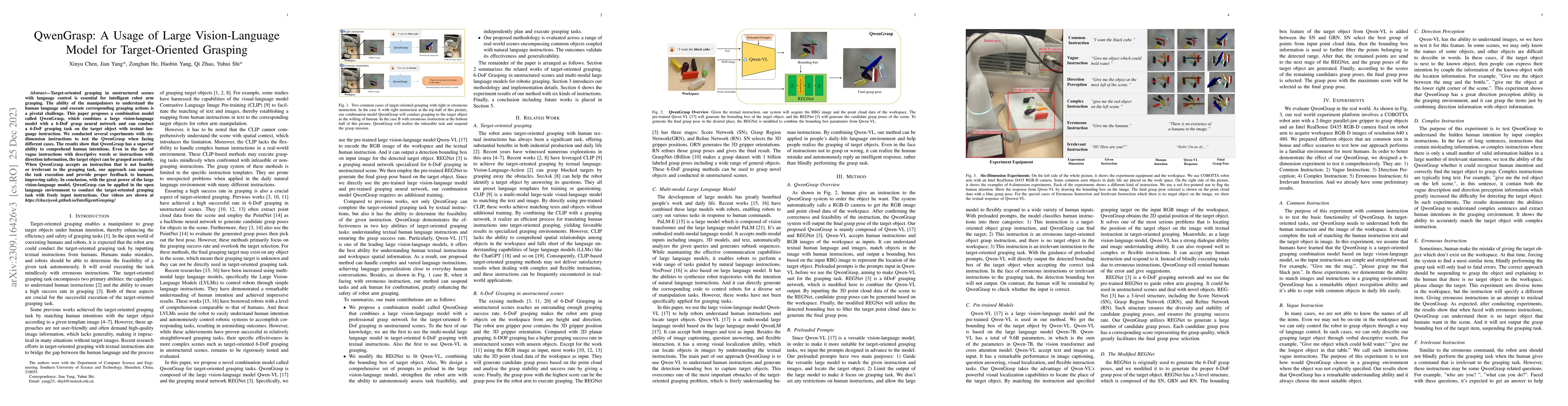 Thumbnail for QwenGrasp: A Usage of Large Vision-Language Model for Target-Oriented
  Grasping