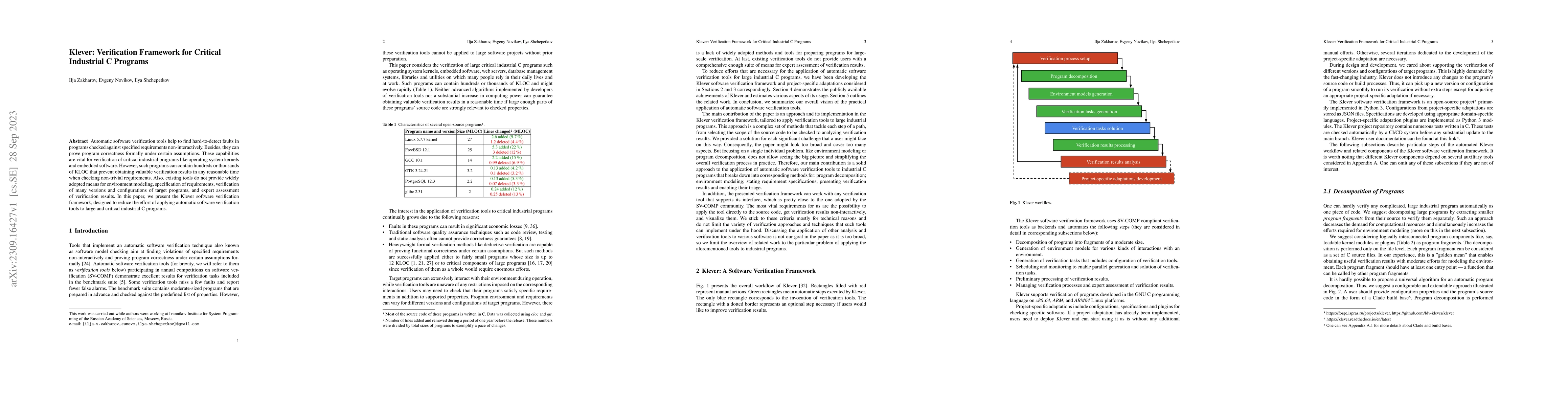 Thumbnail for Klever: Verification Framework for Critical Industrial C Programs