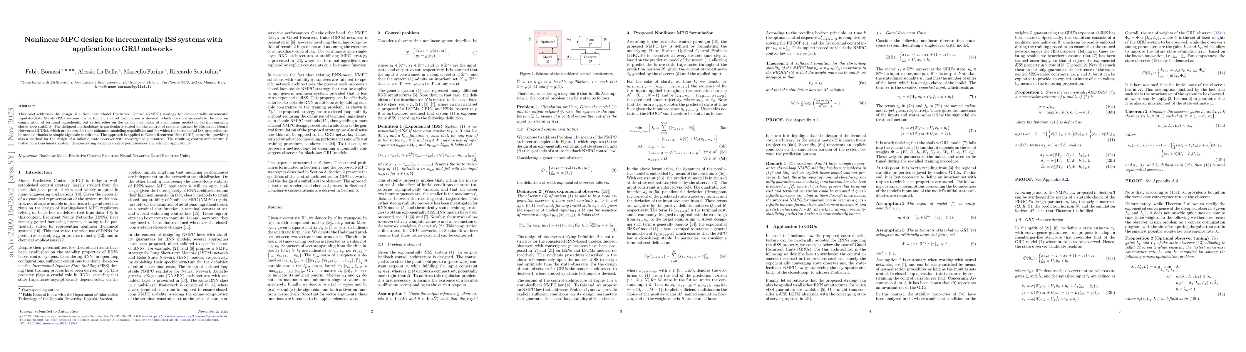 Thumbnail for Nonlinear MPC design for incrementally ISS systems with application to
  GRU networks