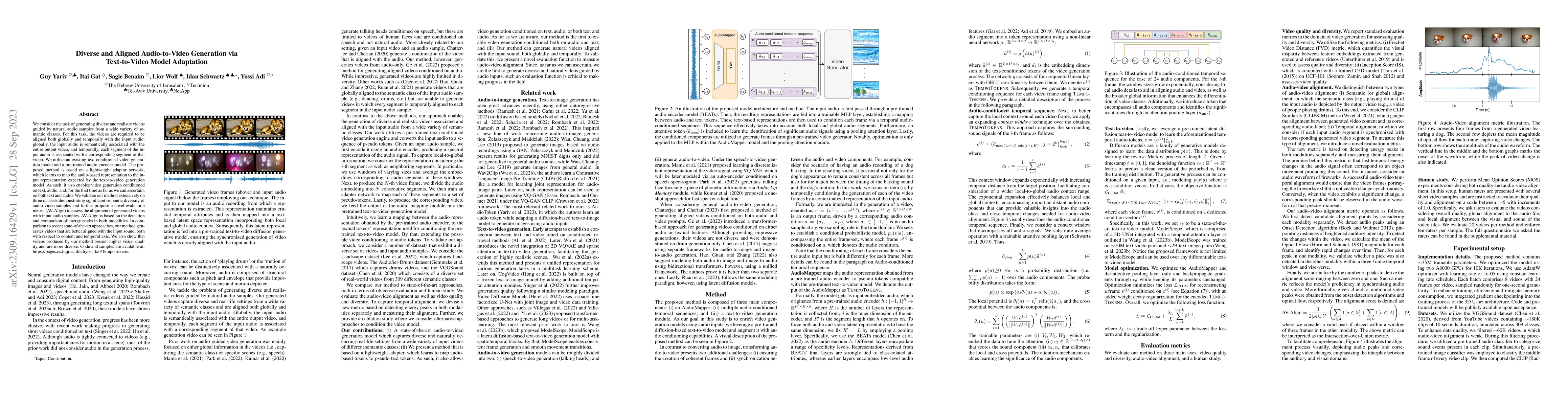Thumbnail for Diverse and Aligned Audio-to-Video Generation via Text-to-Video Model
  Adaptation