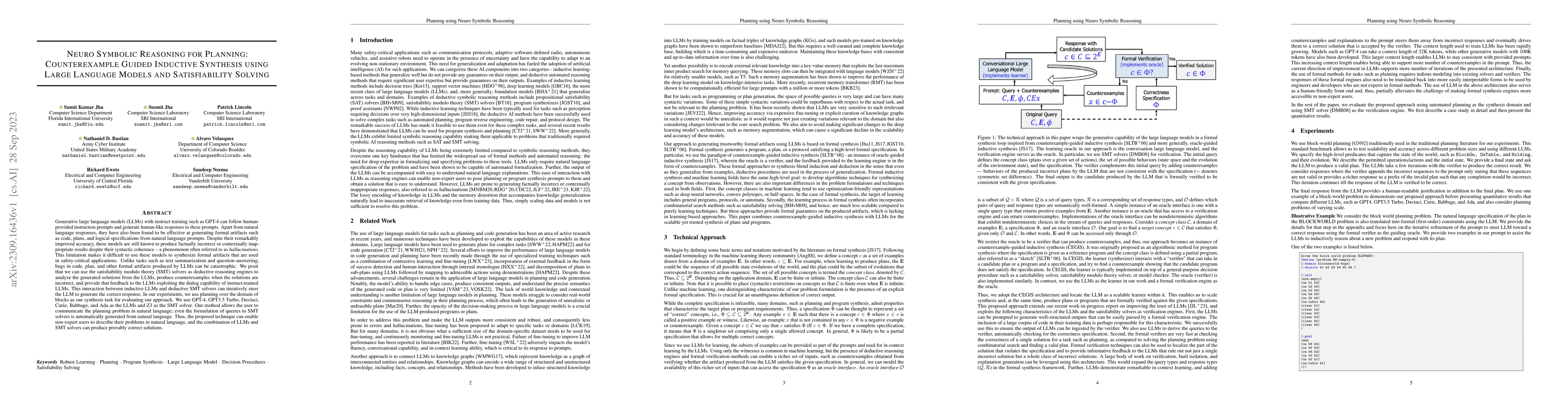 Thumbnail for Neuro Symbolic Reasoning for Planning: Counterexample Guided Inductive
  Synthesis using Large Language Models and Satisfiability Solving