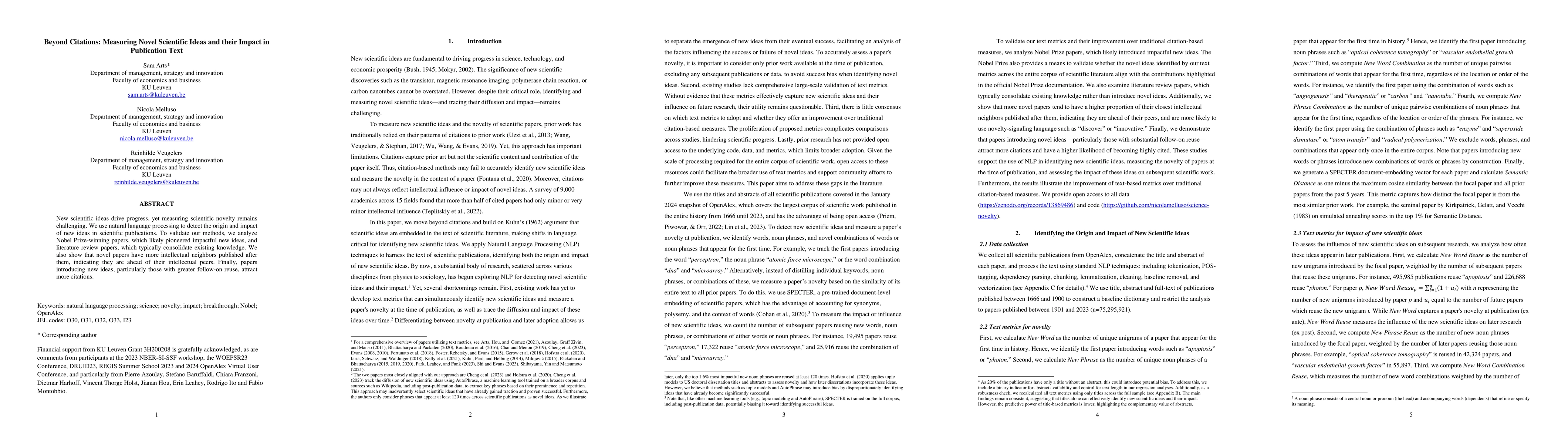 Thumbnail for Beyond Citations: Measuring Novel Scientific Ideas and their Impact in
  Publication Text