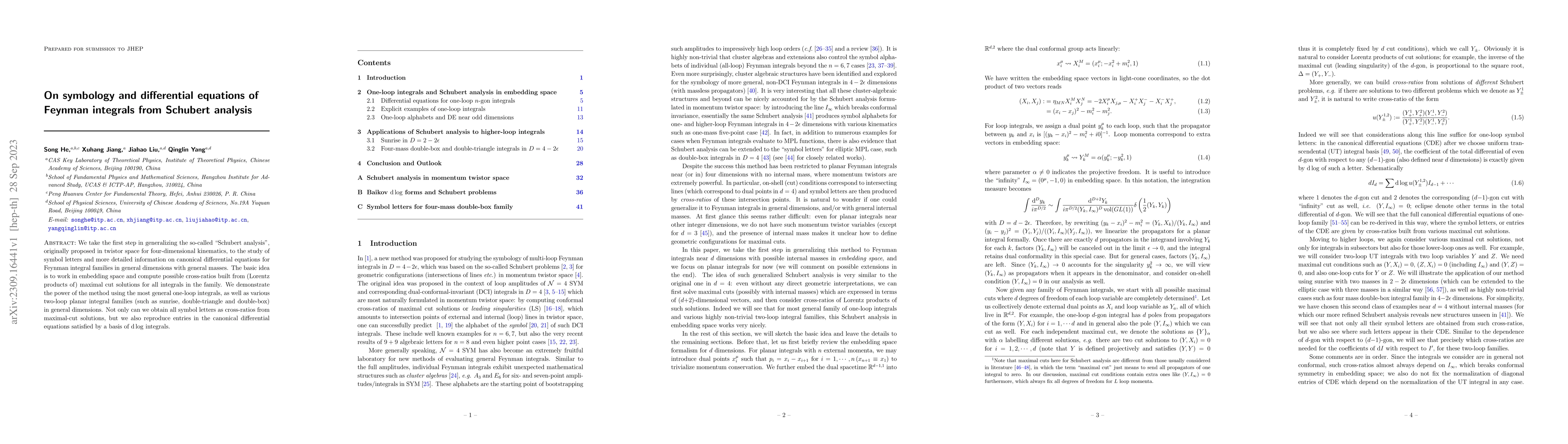 Thumbnail for On symbology and differential equations of Feynman integrals from
  Schubert analysis