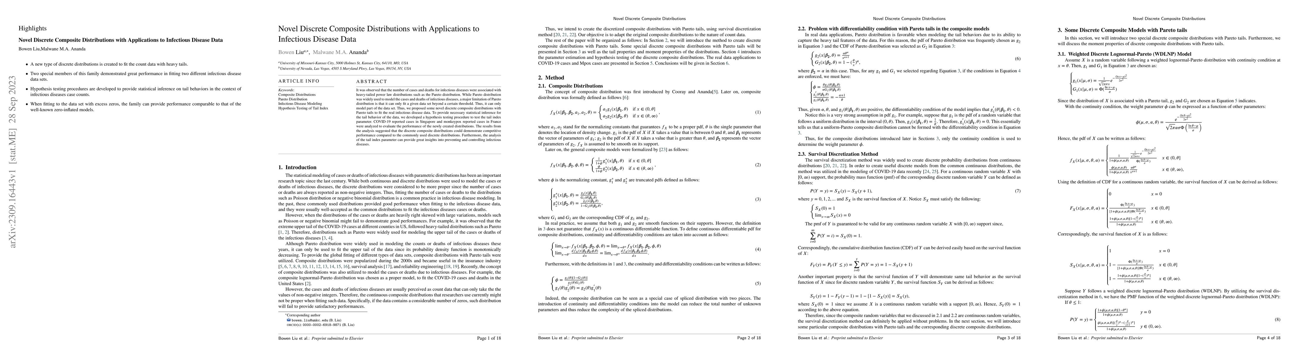 Thumbnail for Novel Discrete Composite Distributions with Applications to Infectious
  Disease Data