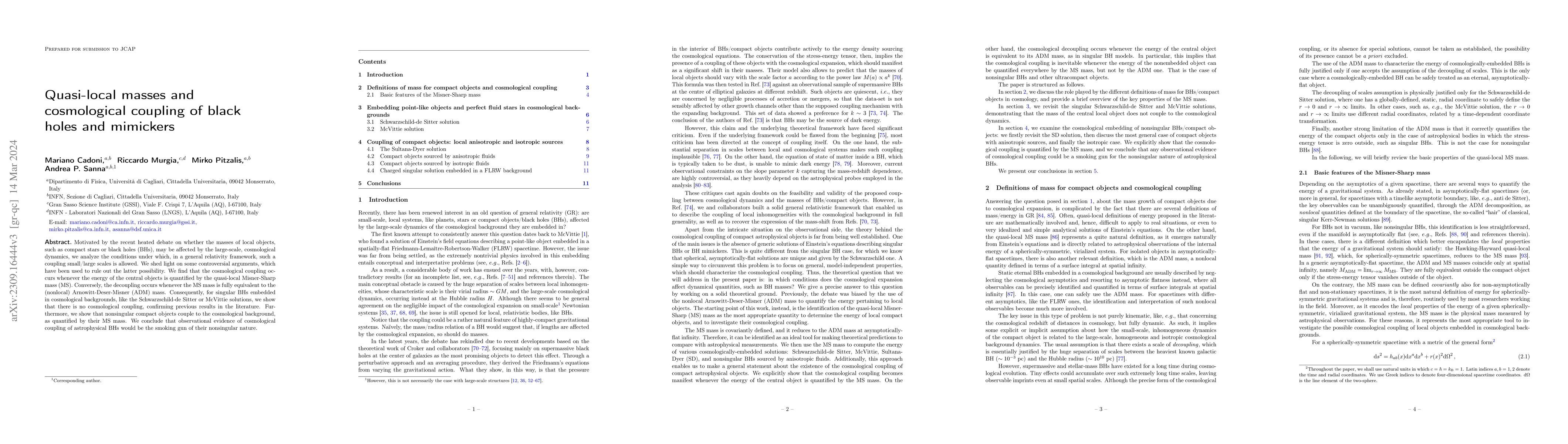 Thumbnail for Quasi-local masses and cosmological coupling of black holes and
  mimickers