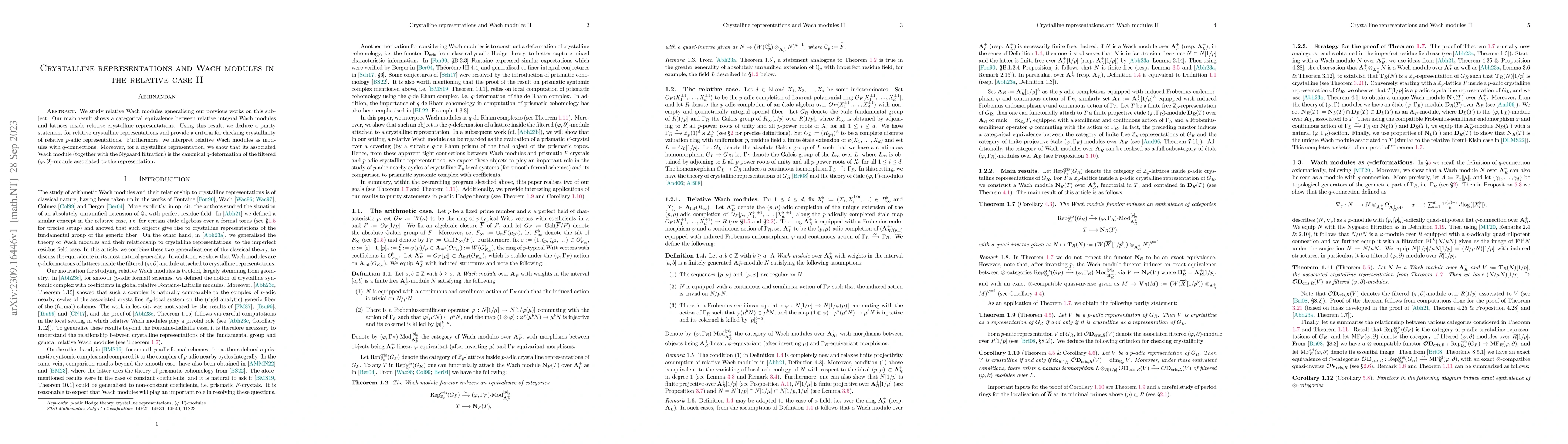 Thumbnail for Crystalline representations and Wach modules in the relative case II
