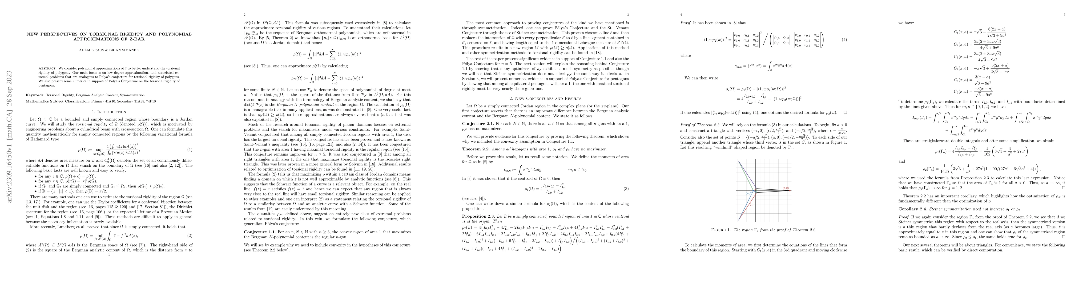 Thumbnail for New Perspectives on Torsional Rigidity and Polynomial Approximations of
  z-bar