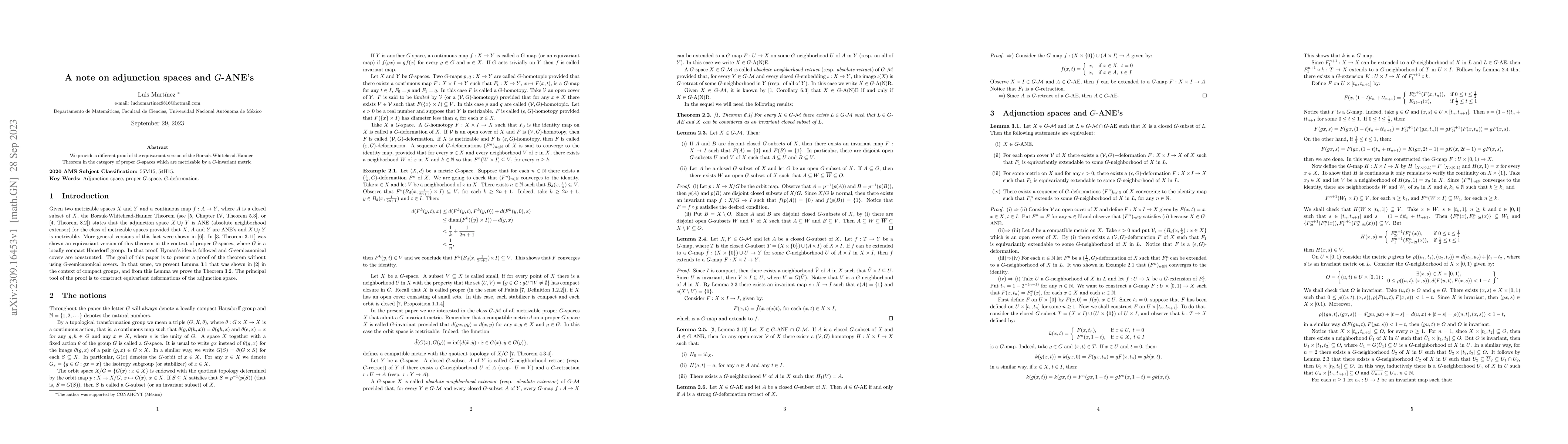 Thumbnail for A note on adjunction spaces and G-ANE's