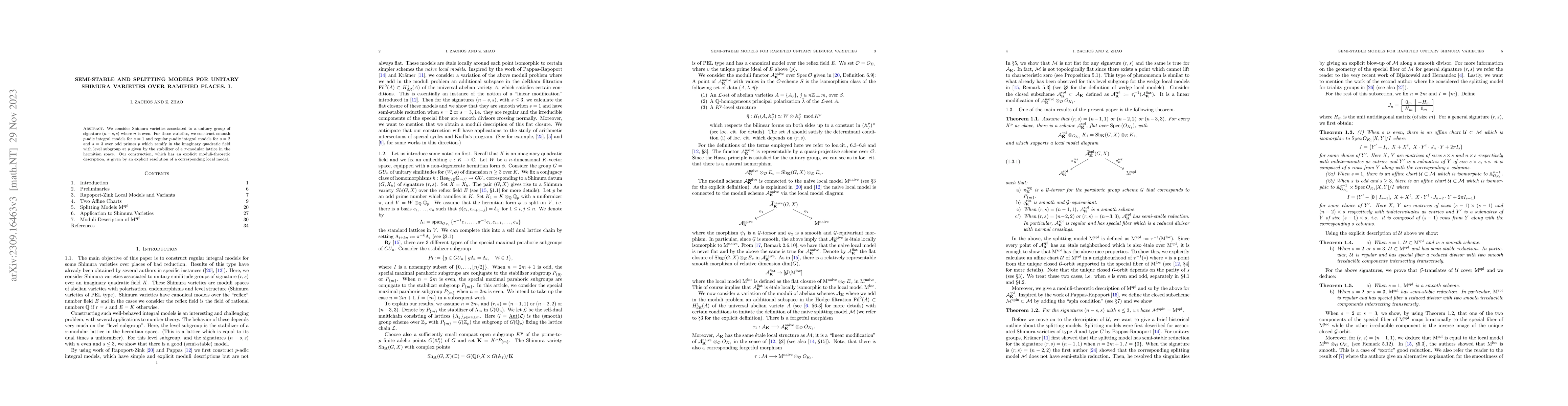 Thumbnail for Semi-stable and splitting models for unitary Shimura varieties over
  ramified places. I