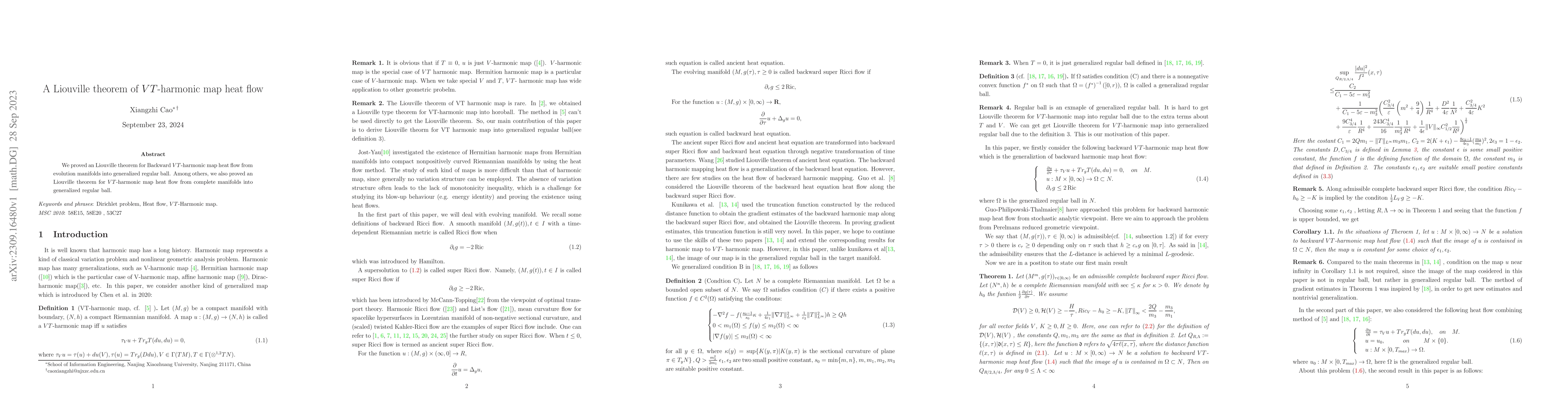Thumbnail for A Liouville theorem of VT-harmonic map heat flow