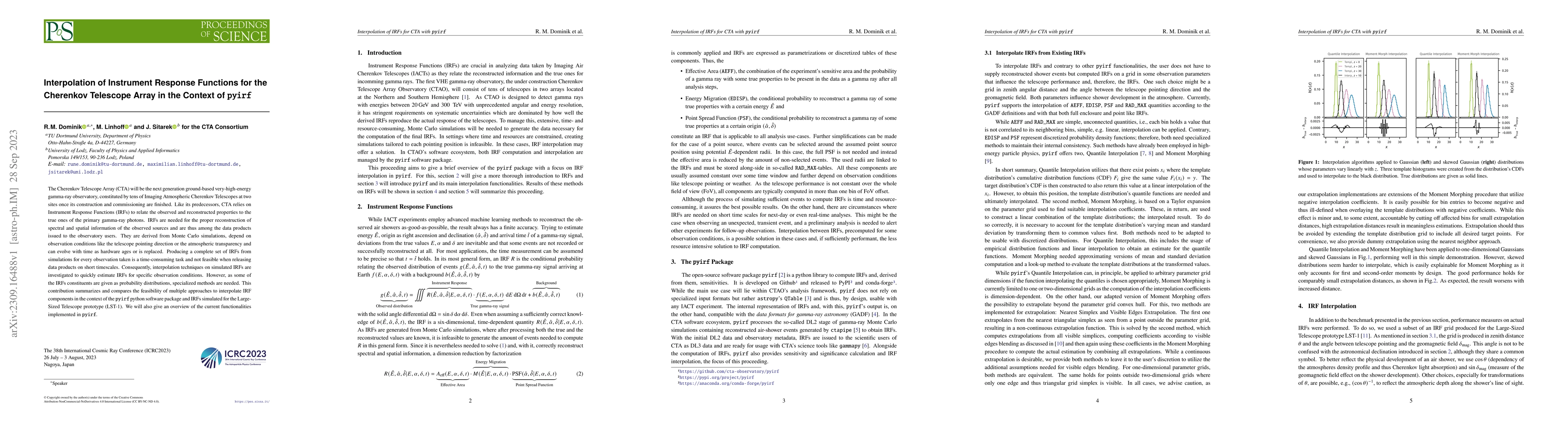 Thumbnail for Interpolation of Instrument Response Functions for the Cherenkov
  Telescope Array in the Context of pyirf