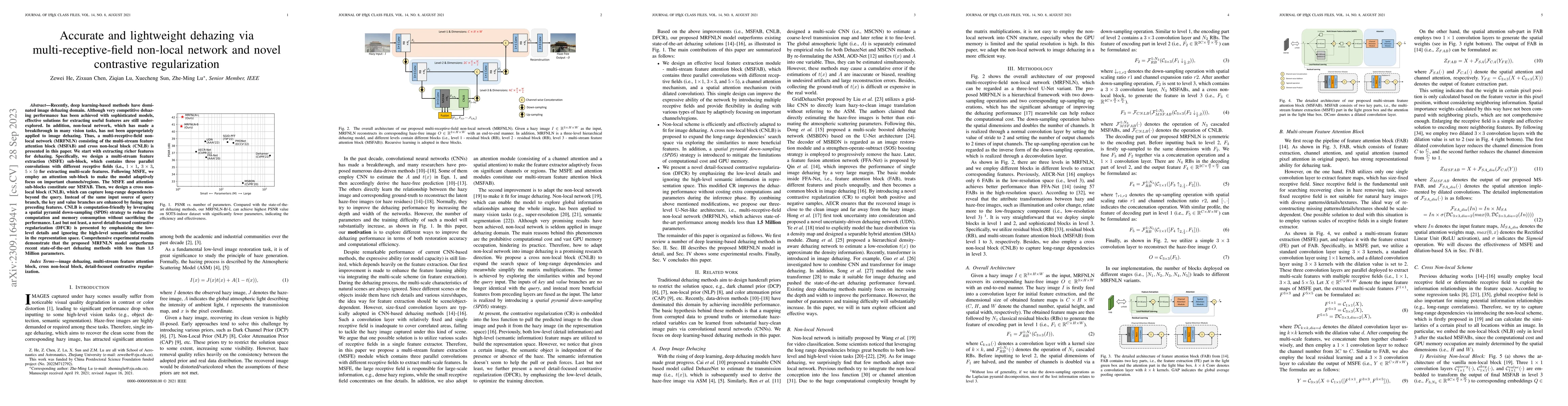 Thumbnail for Accurate and lightweight dehazing via multi-receptive-field non-local
  network and novel contrastive regularization