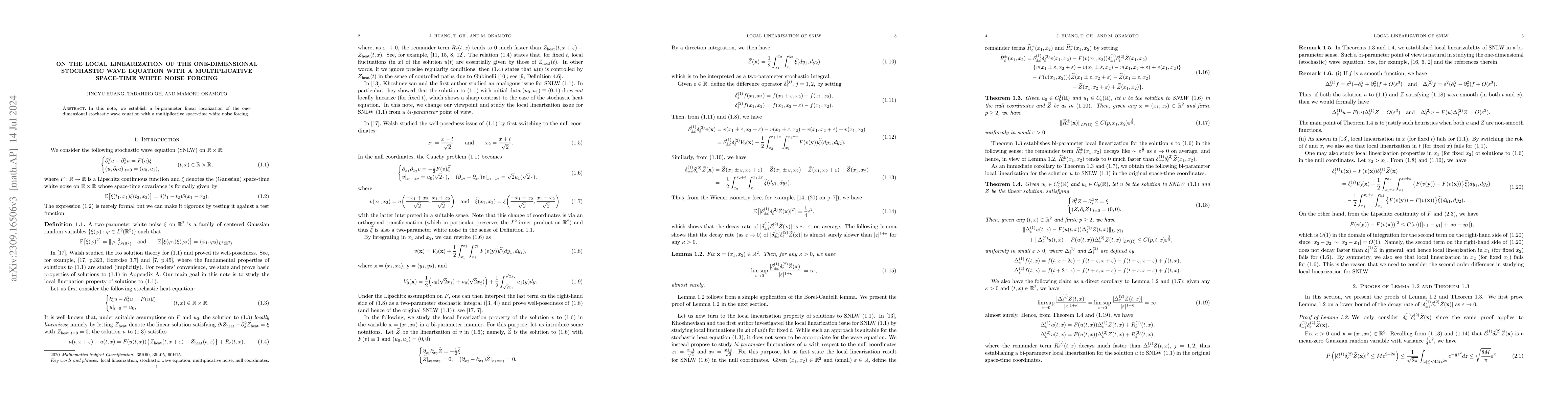 Thumbnail for On the local linearization of the one-dimensional stochastic wave
  equation with a multiplicative space-time white noise forcing