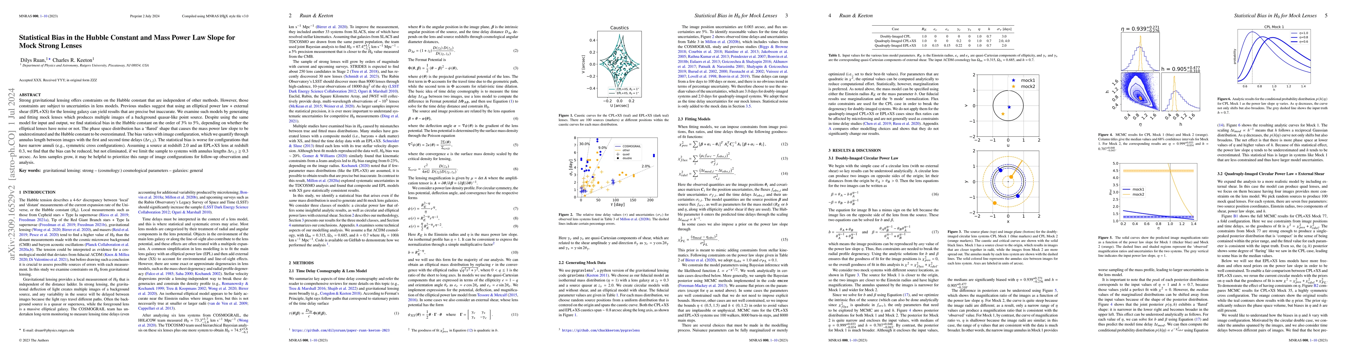 Thumbnail for Statistical Bias in the Hubble Constant and Mass Power Law Slope for
  Mock Strong Lenses