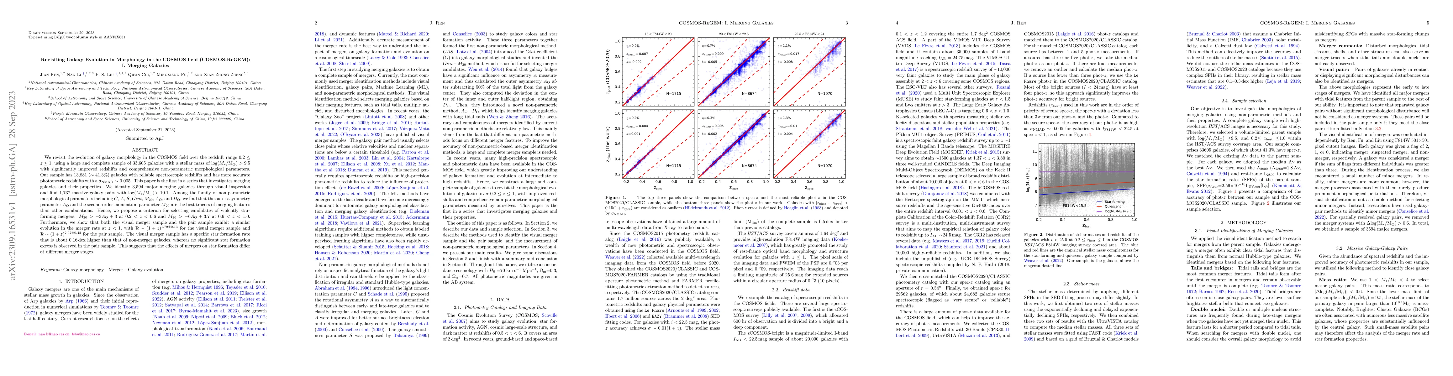 Thumbnail for Revisiting Galaxy Evolution in Morphology in the COSMOS field
  (COSMOS-ReGEM):I. Merging Galaxies
