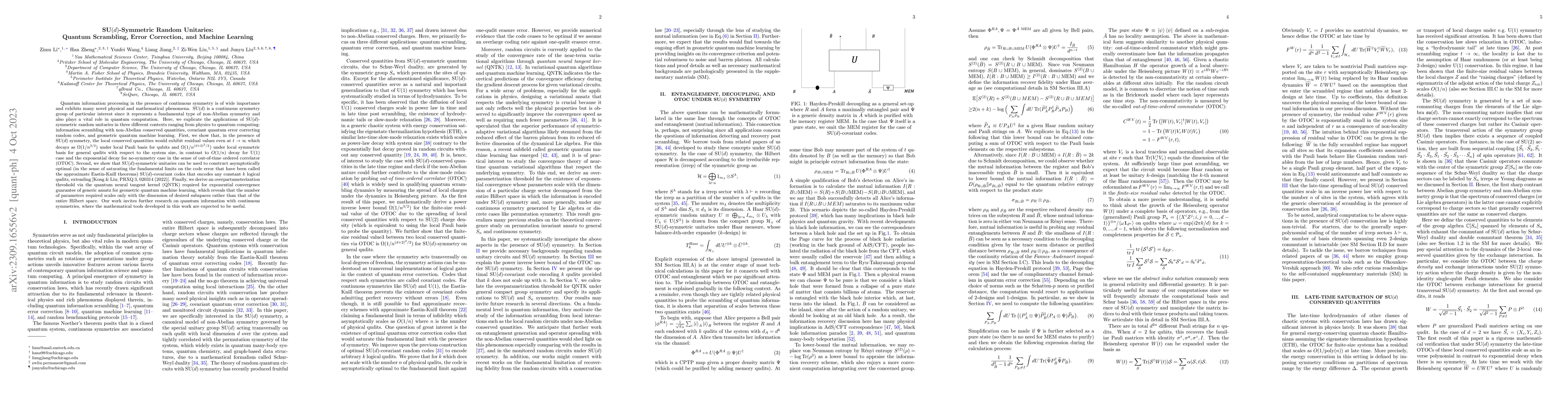 Thumbnail for SU(d)-Symmetric Random Unitaries: Quantum Scrambling, Error Correction,
  and Machine Learning