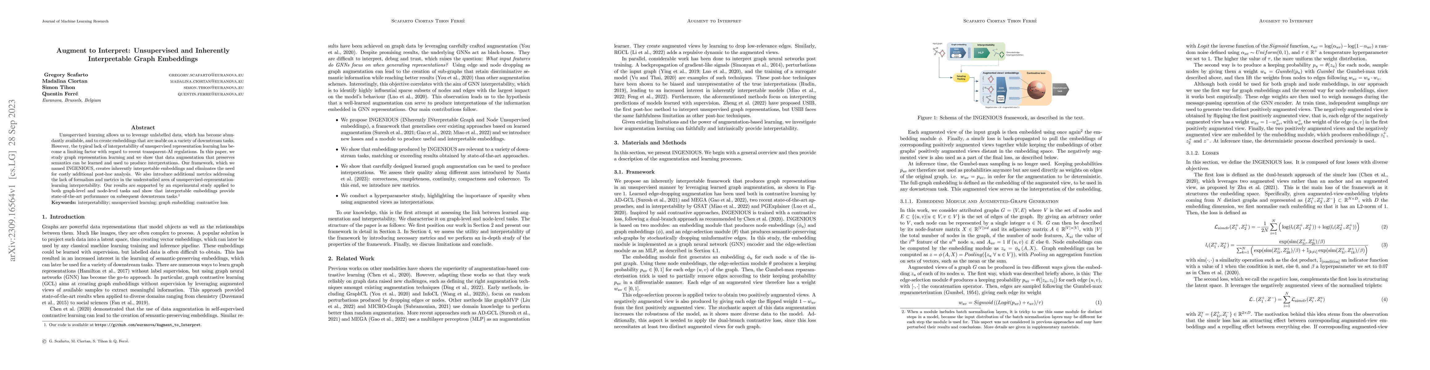Thumbnail for Augment to Interpret: Unsupervised and Inherently Interpretable Graph
  Embeddings