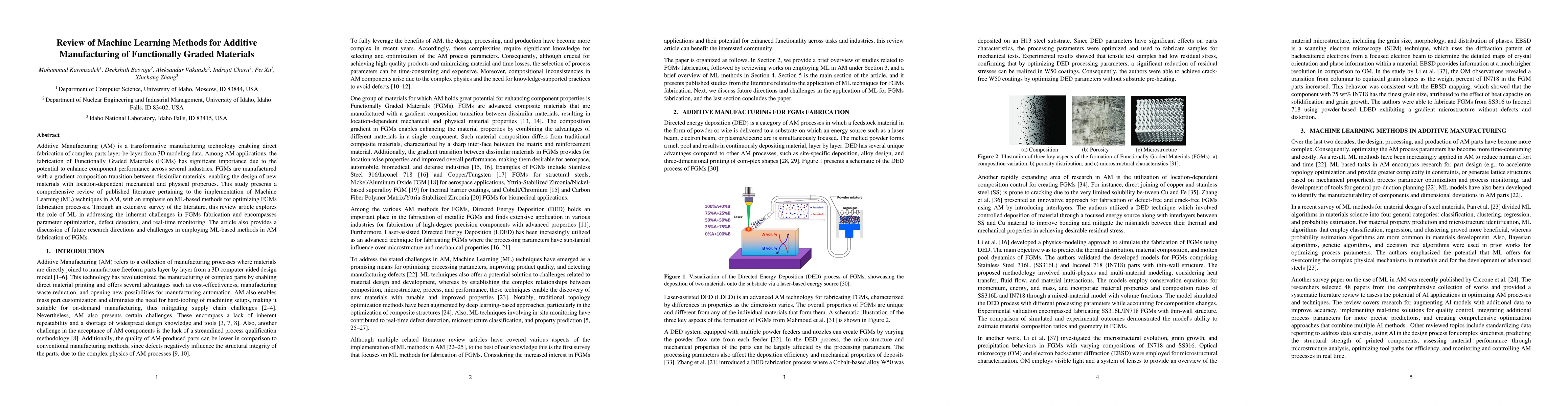 Thumbnail for Review of Machine Learning Methods for Additive Manufacturing of
  Functionally Graded Materials