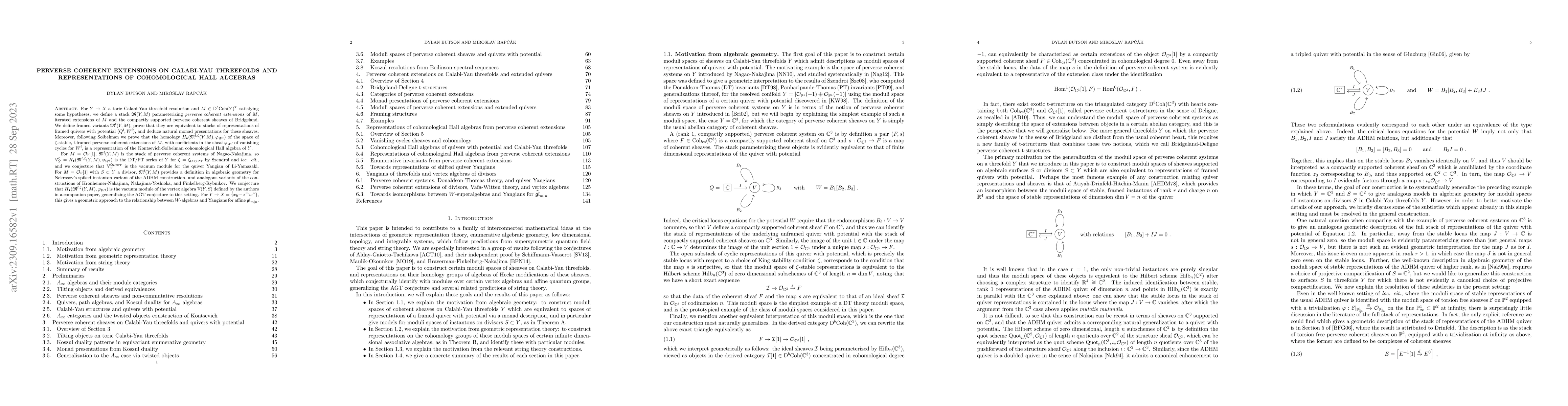 Thumbnail for Perverse coherent extensions on Calabi-Yau threefolds and
  representations of cohomological Hall algebras