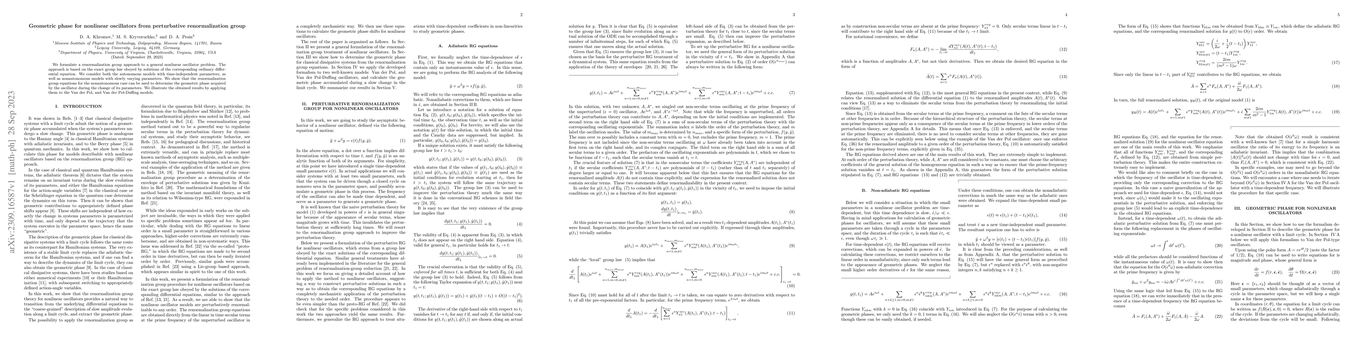 Thumbnail for Geometric phase for nonlinear oscillators from perturbative
  renormalization group