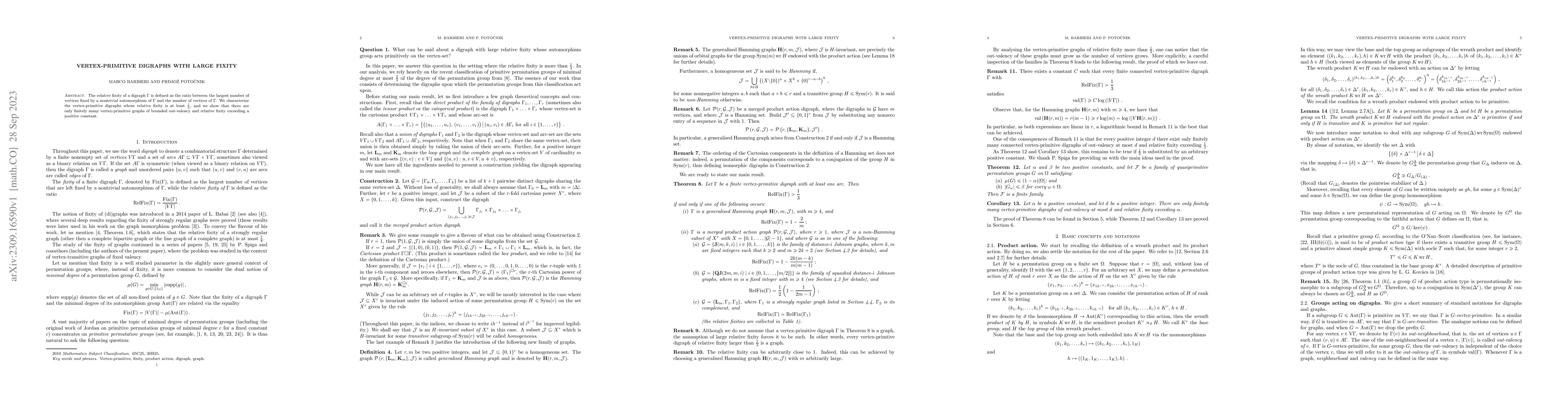 Thumbnail for Vertex-primitive digraphs with large fixity