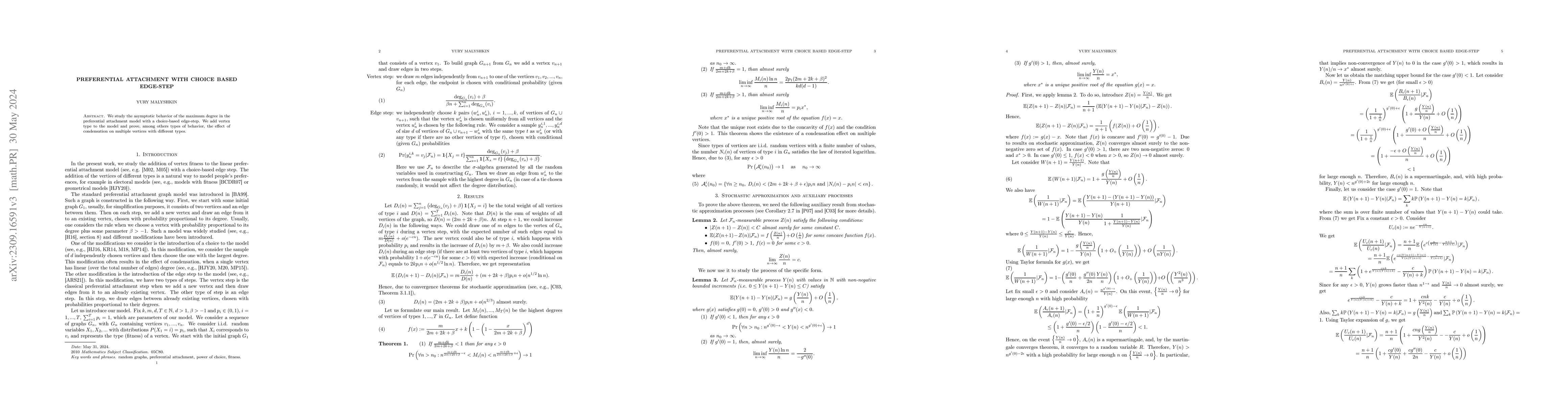 Thumbnail for Preferential attachment with choice based edge-step