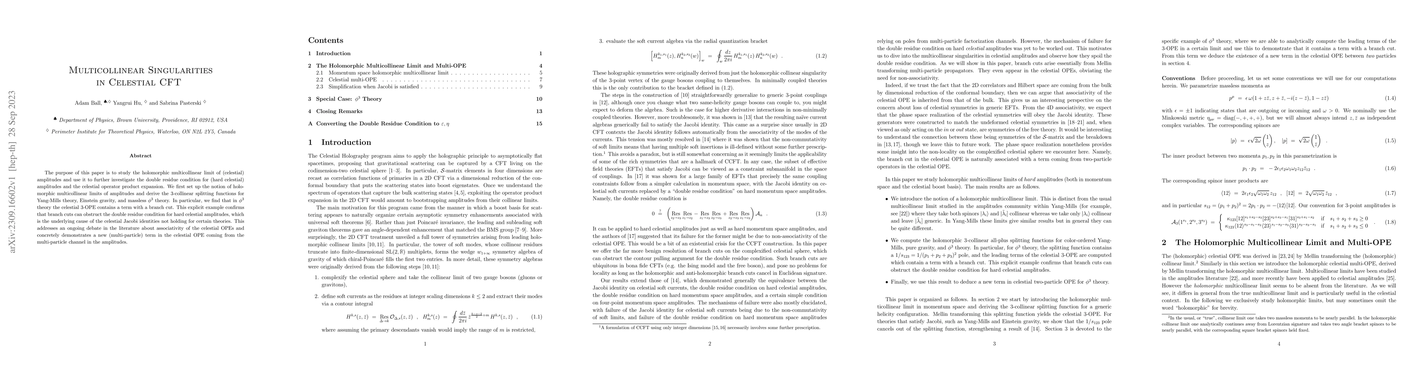 Thumbnail for Multicollinear Singularities in Celestial CFT