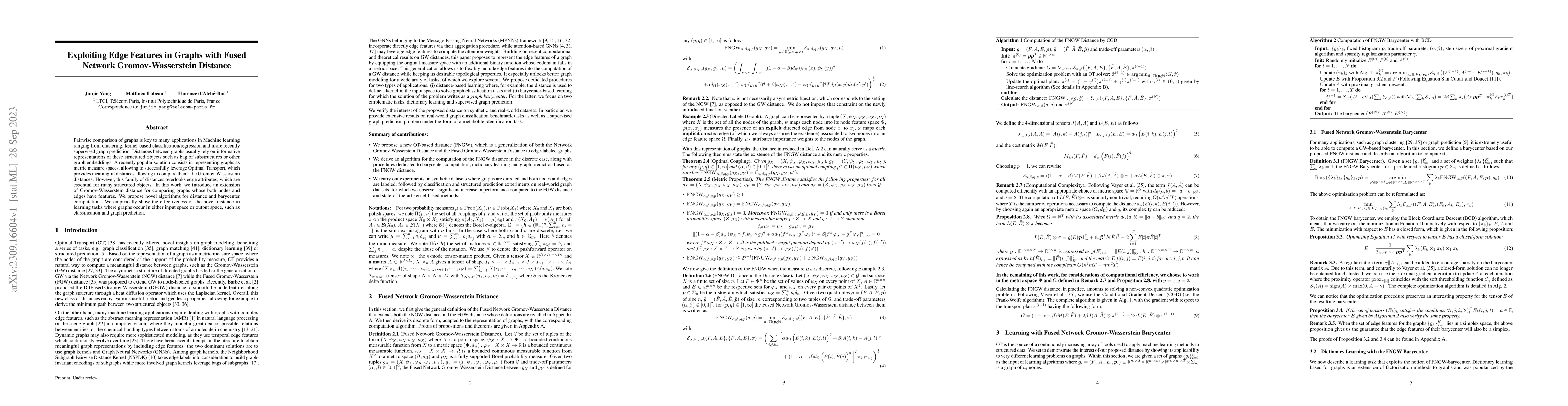 Thumbnail for Exploiting Edge Features in Graphs with Fused Network Gromov-Wasserstein
  Distance