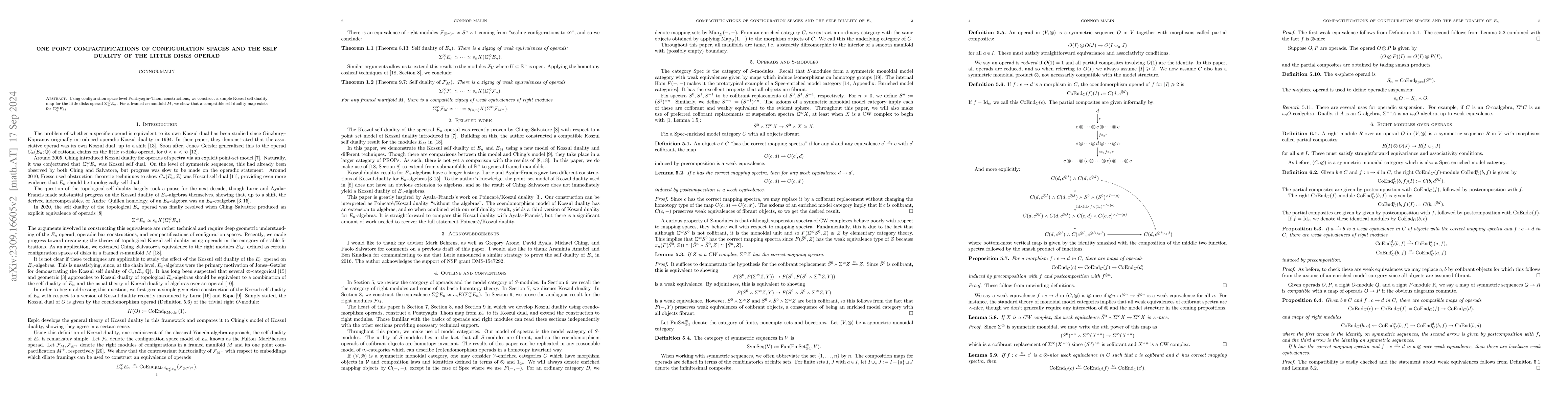 Thumbnail for One point compactifications of configuration spaces and the self duality
  of the little disks operad