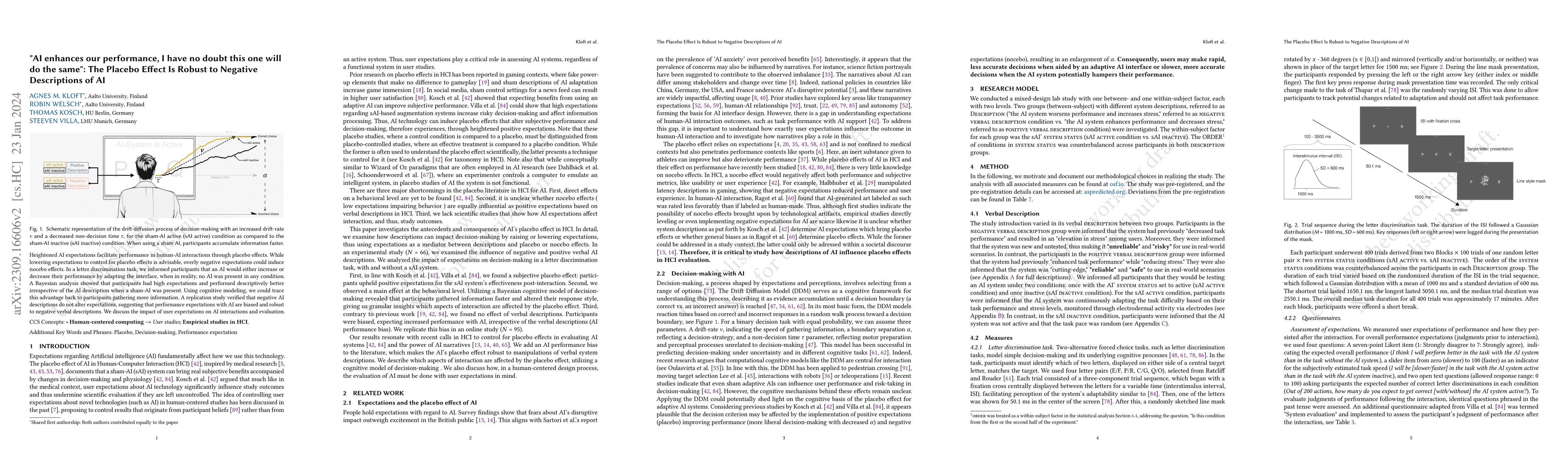 Thumbnail for "AI enhances our performance, I have no doubt this one will do the
  same": The Placebo effect is robust to negative descriptions of AI