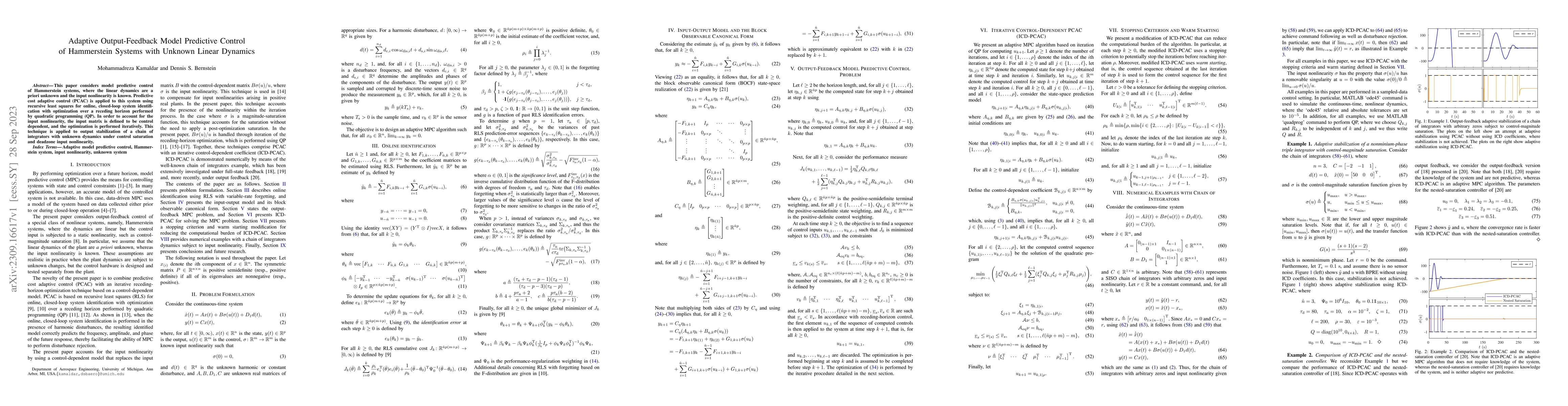 Thumbnail for Adaptive Output-Feedback Model Predictive Control of Hammerstein Systems
  with Unknown Linear Dynamics