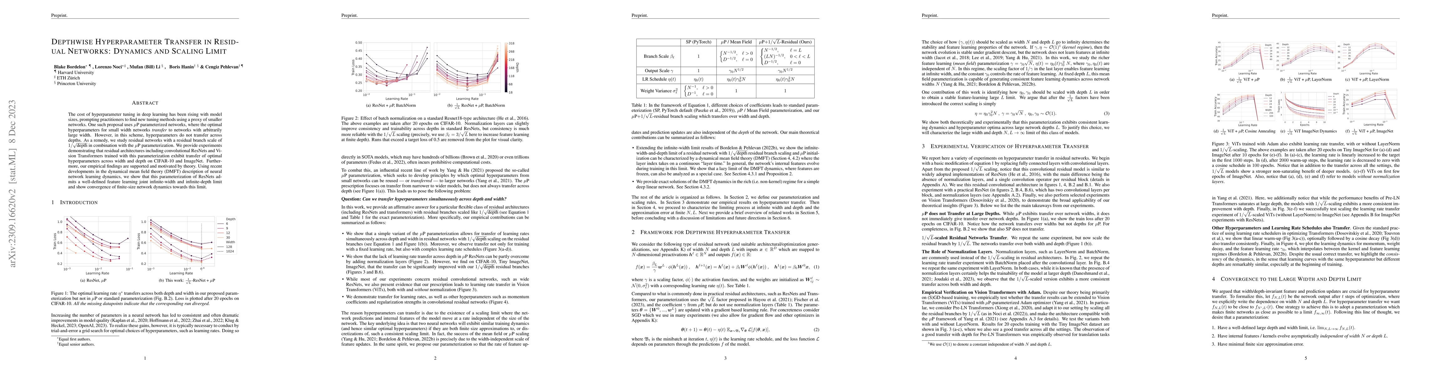 Thumbnail for Depthwise Hyperparameter Transfer in Residual Networks: Dynamics and
  Scaling Limit