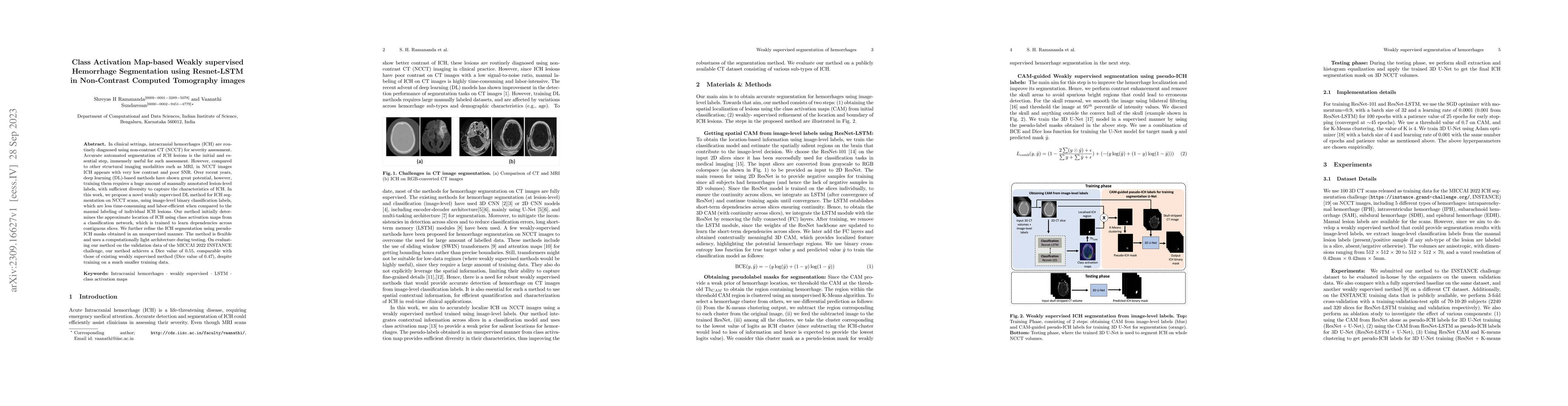 Thumbnail for Class Activation Map-based Weakly supervised Hemorrhage Segmentation
  using Resnet-LSTM in Non-Contrast Computed Tomography images
