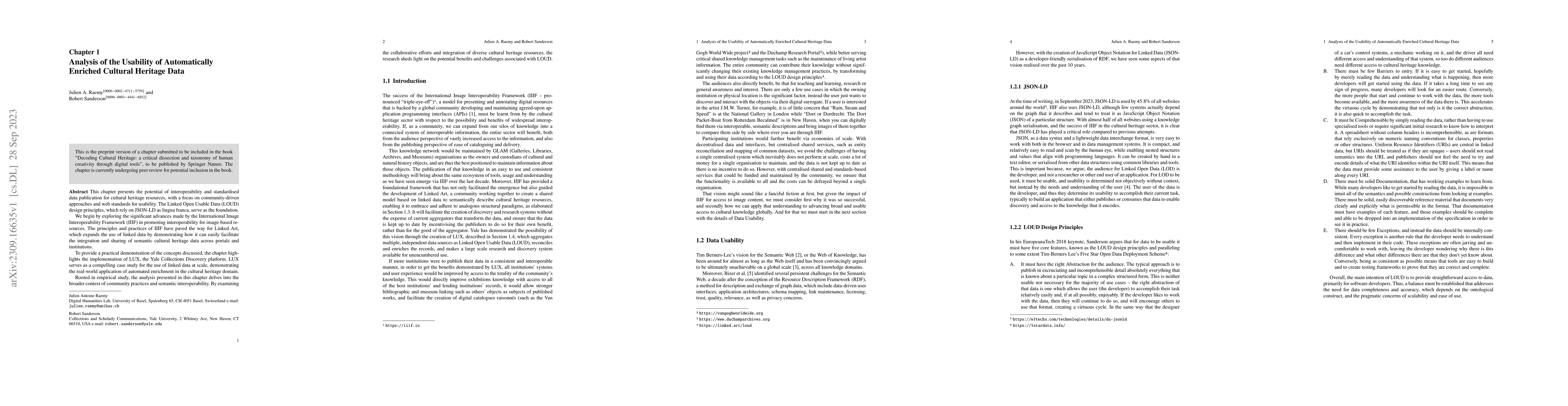 Thumbnail for Analysis of the Usability of Automatically Enriched Cultural Heritage
  Data