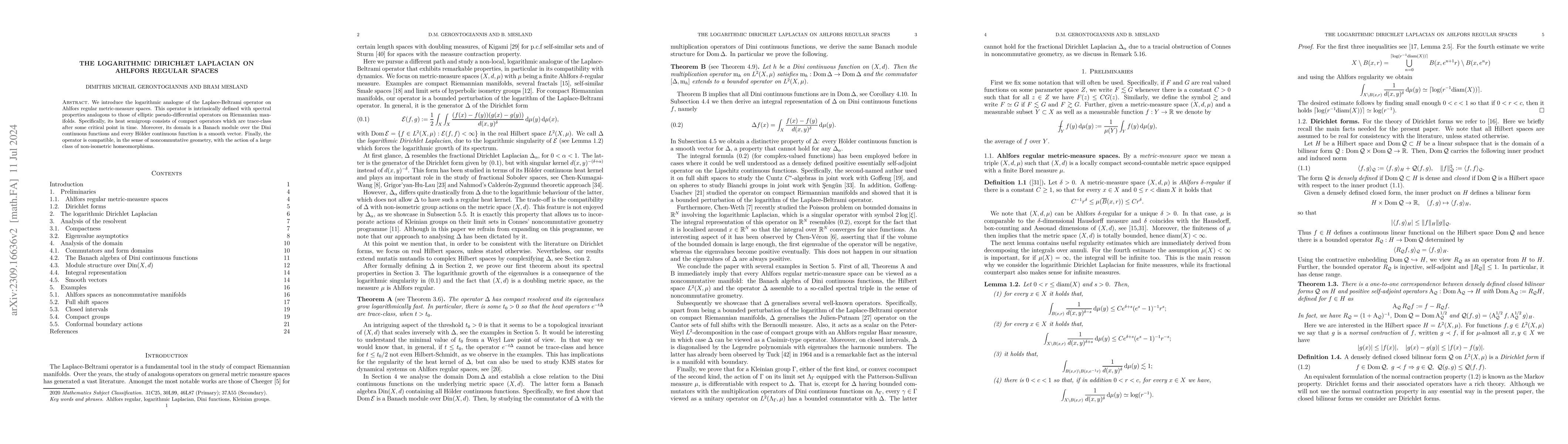 Thumbnail for The logarithmic Dirichlet Laplacian on Ahlfors regular spaces
