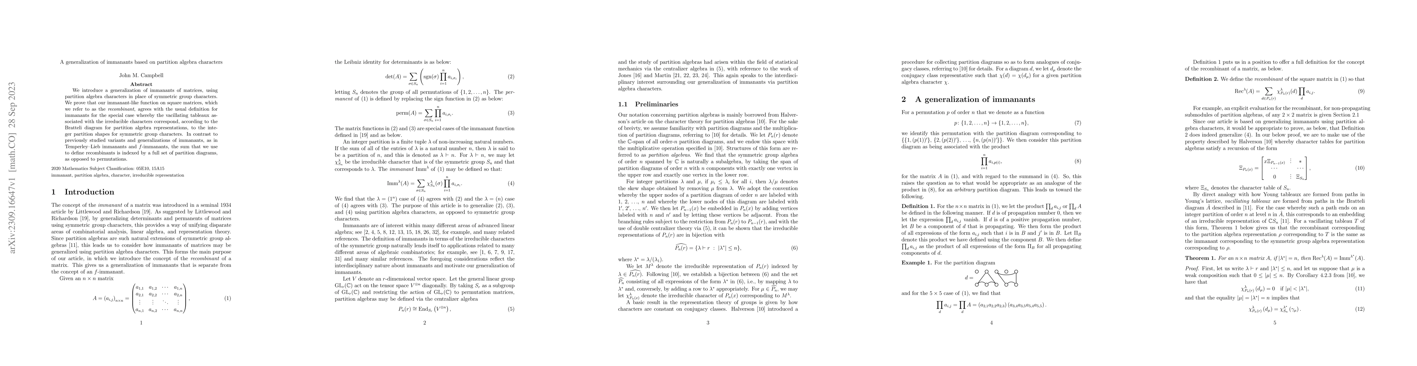 Thumbnail for A generalization of immanants based on partition algebra characters