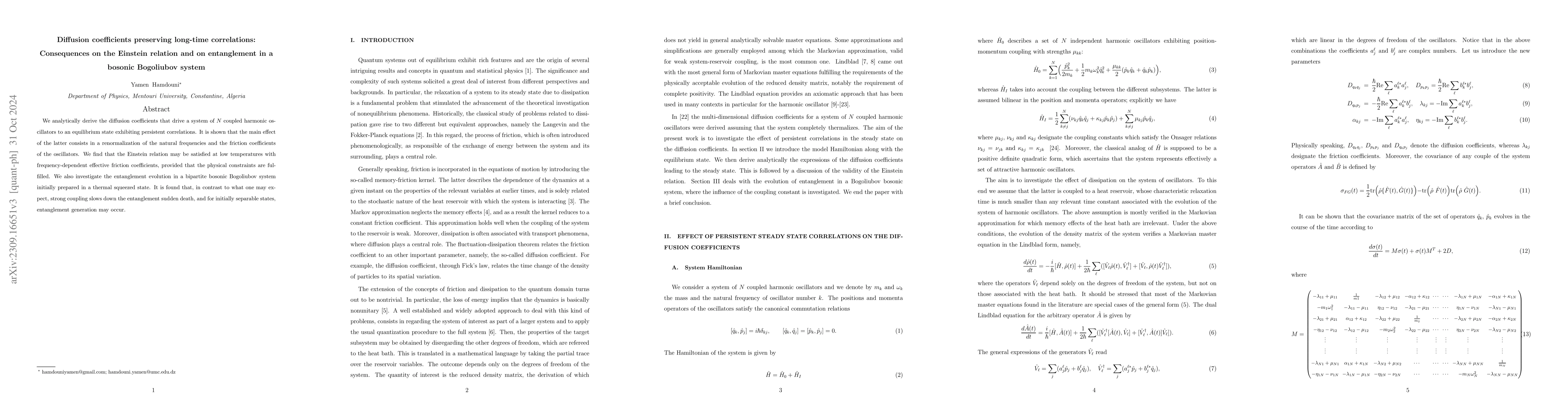 Thumbnail for Diffusion coefficients preserving long-time correlations: Consequences
  on the Einstein relation and on entanglement in a bosonic Bogoliubov system