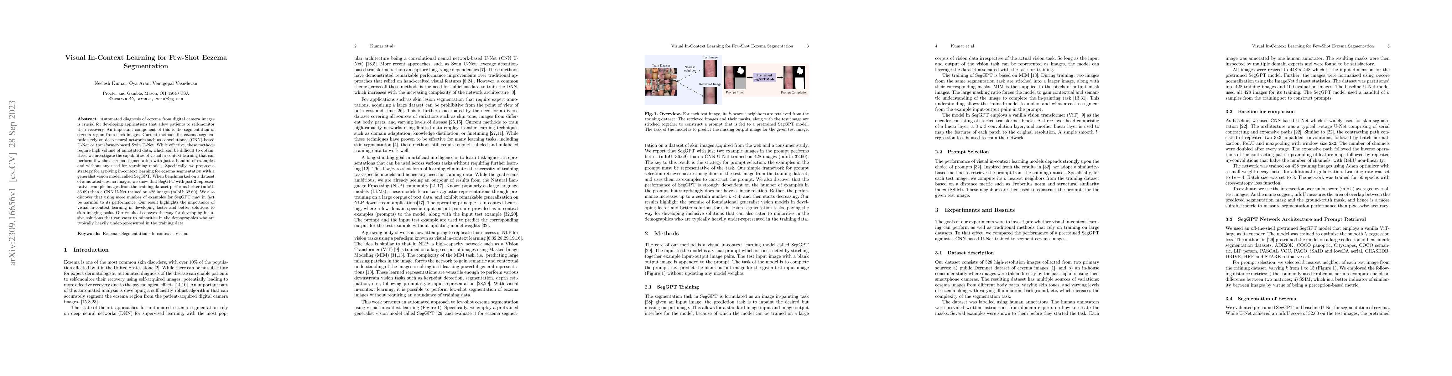 Thumbnail for Visual In-Context Learning for Few-Shot Eczema Segmentation