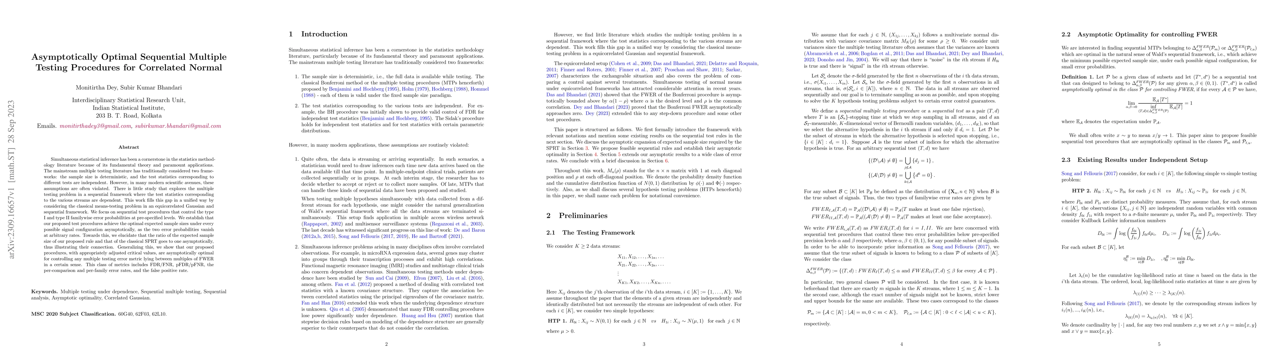 Thumbnail for Asymptotically Optimal Sequential Multiple Testing Procedures for
  Correlated Normal
