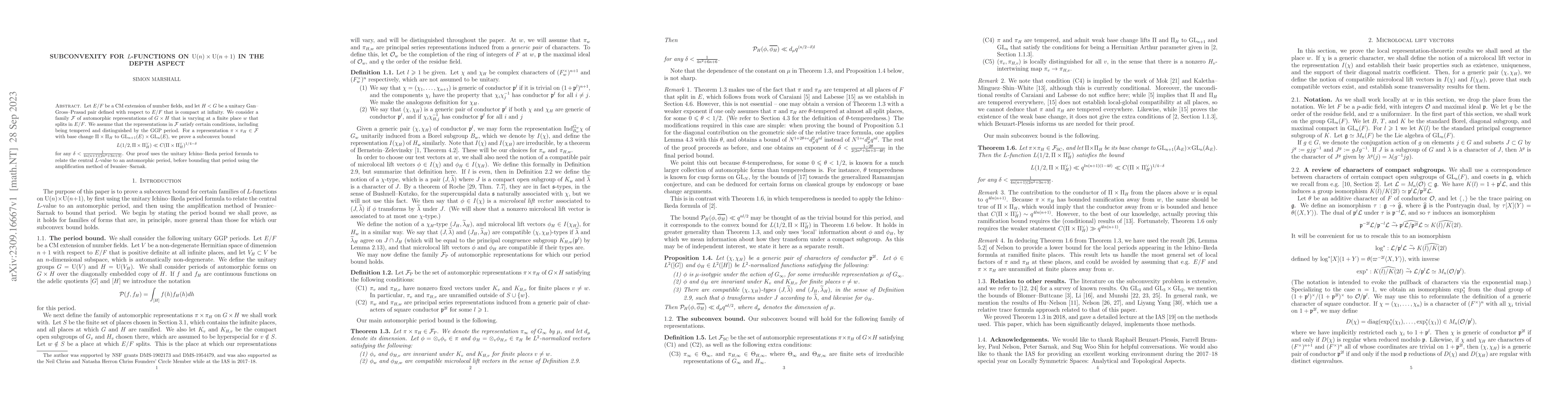 Thumbnail for Subconvexity for $L$-functions on ${\rm U}(n) \times {\rm U}(n+1)$ in
  the depth aspect