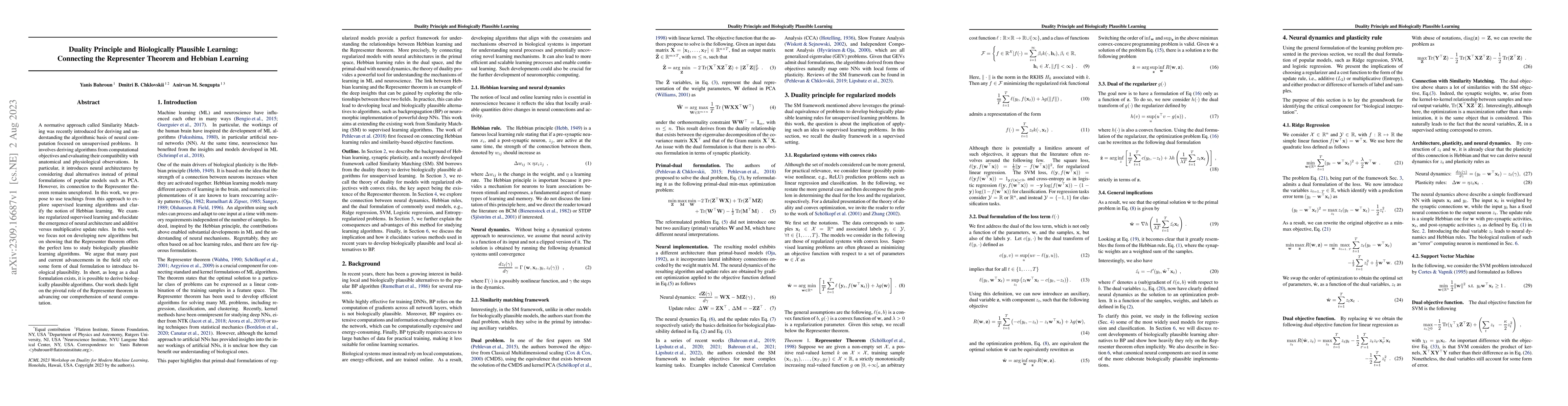 Thumbnail for Duality Principle and Biologically Plausible Learning: Connecting the
  Representer Theorem and Hebbian Learning
