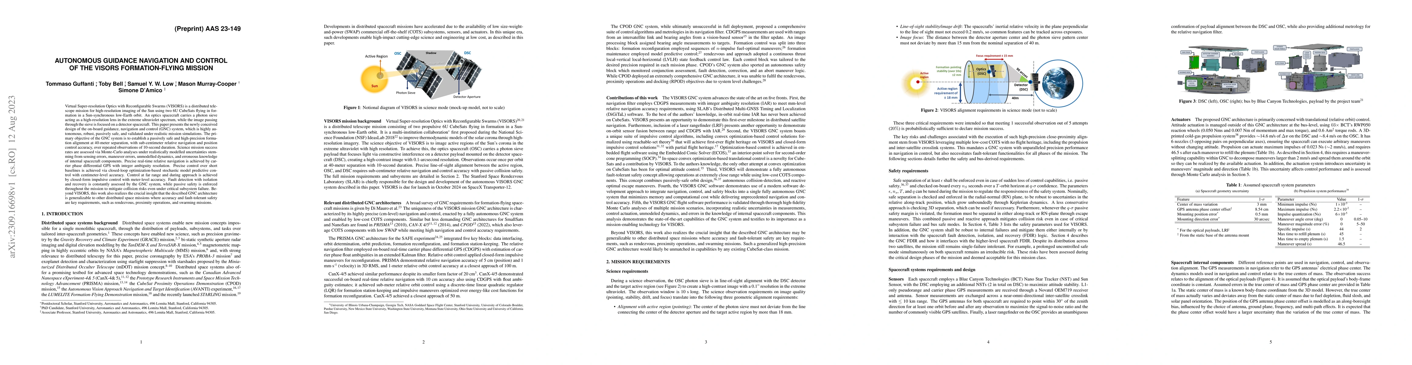 Thumbnail for Autonomous Guidance Navigation and Control of the VISORS
  Formation-Flying Mission
