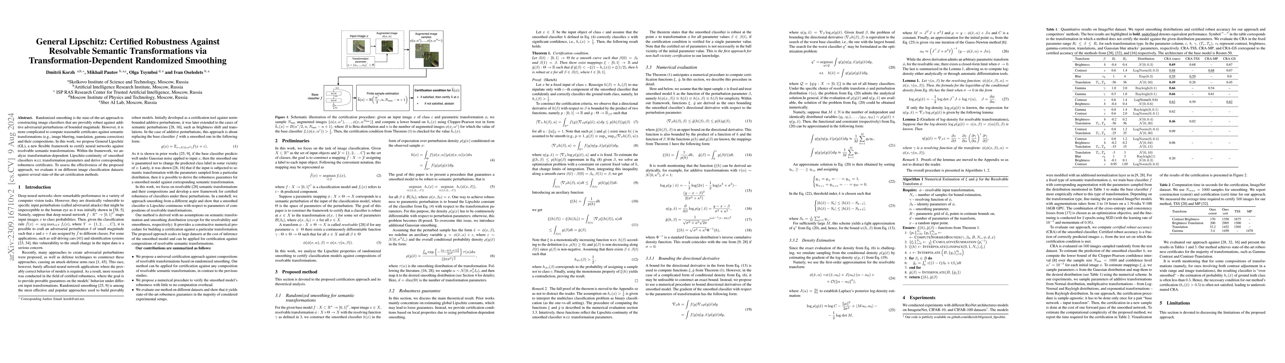 Thumbnail for General Lipschitz: Certified Robustness Against Resolvable Semantic
  Transformations via Transformation-Dependent Randomized Smoothing